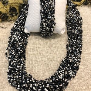 * 2 for $12.00 / Black & White Seed Bead Necklace & Bracelet Set